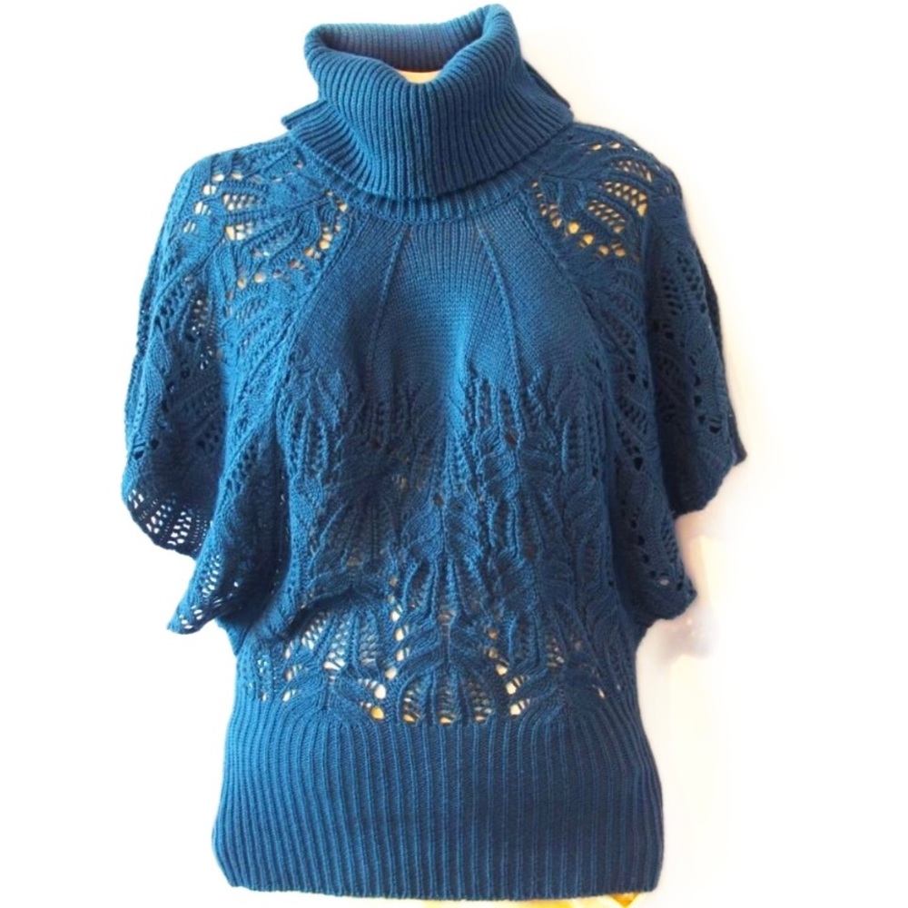 Charming Charlie Women's MED Crochet Boho Cowl-Neck Sweater with Batwing Sleeve